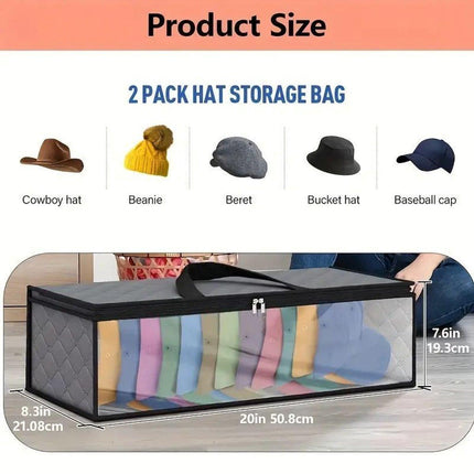 Cap Storage Bag | Set of 2 Storage Bag / Storage Sleeve - for baseball caps and other caps | Cap Organizer with 2 Handles for Closet | Moisture Protection - Gray.