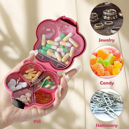 Mini Pill Box - Portable Jewelry Box - Flower-Shaped Storage Box - For storing small accessories - Suitable for boys and girls (Pink).