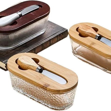 Airtight Containers - Airtight Containers with Butter - Airtight Containers with Cheese - With Butter Knife - Unbreakable Glass Food Containers - With Silicone Sealing Ring - Kitchen Butter Container (Type A).