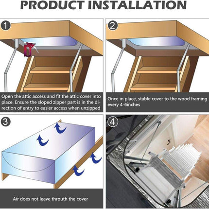 Attic Hatch Insulation Cover 63.5x138 cm - Dust Cover for Attic Hatch - Energy Saving With Zipper - For Stairs - Cool in Summer, Warm in Winter.