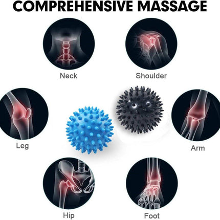 Massage Balls - (Pack of 3) - Trigger Point Massage Balls - Massage Balls with Soothing Points - Pointed Balls - Hedgehog Balls - Trigger Point Exercise Balls - For massaging leg, shoulder, hip and foot muscles (Blue/Black 7.5 cm).