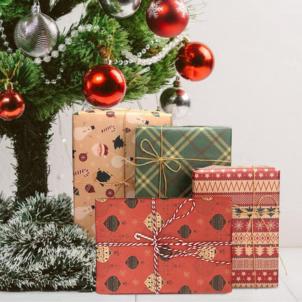 Gift Wrapping Paper - 6 sheets of kraft paper 70x50 cm - Complete set (straw, double-sided tape, stickers) - Gift wrapping paper set for birthdays, weddings and Christmas.