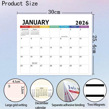 2026-2027 Magnetic Fridge Calendar - Agenda Calendar 2026 - Agenda Calendar 2026 - Calendar 2026 Weekly Calendar - 18 Month Planning Board (Jan 2026 - Jun 2027) - Large Format 30x25 cm - Sustainable Paper.