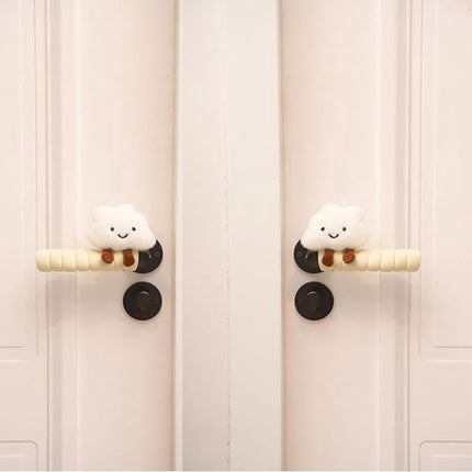 Protective Cover - Set of Two - Cute Cloud-Shaped Door Handle Gloves - Decorative Door Handle Protector Cover - Door Accessories (White).
