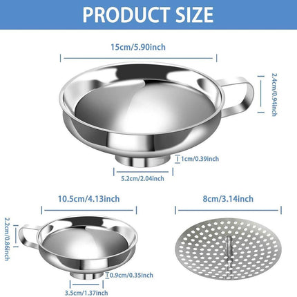 3-Pack - Funnels - Stainless Steel - Kitchen Funnels - Jam Can Funnels.