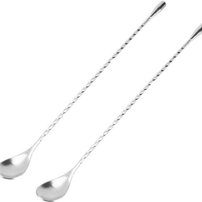 Stirring Spoons - 2 Pack - Stainless Steel Cocktail Spoons - 30cm Stainless Steel Cocktail Spoons - Long Handle Cocktail Mixer with Spiral Design - Suitable for bars, kitchens and other occasions..