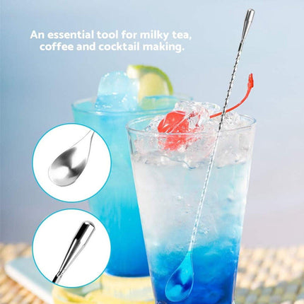 Stirring Spoons - 2 Pack - Stainless Steel Cocktail Spoons - 30cm Stainless Steel Cocktail Spoons - Long Handle Cocktail Mixer with Spiral Design - Suitable for bars, kitchens and other occasions..