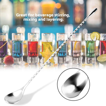 Stirring Spoons - 2 Pack - Stainless Steel Cocktail Spoons - 30cm Stainless Steel Cocktail Spoons - Long Handle Cocktail Mixer with Spiral Design - Suitable for bars, kitchens and other occasions..