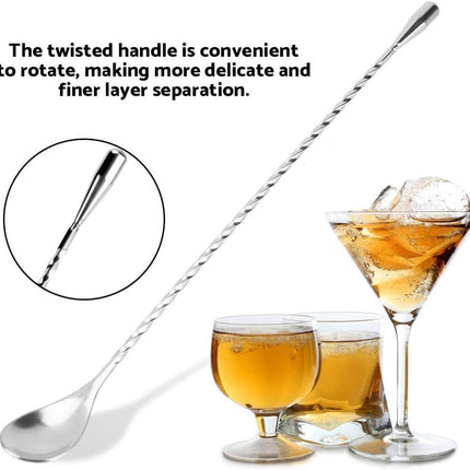 Stirring Spoons - 2 Pack - Stainless Steel Cocktail Spoons - 30cm Stainless Steel Cocktail Spoons - Long Handle Cocktail Mixer with Spiral Design - Suitable for bars, kitchens and other occasions..