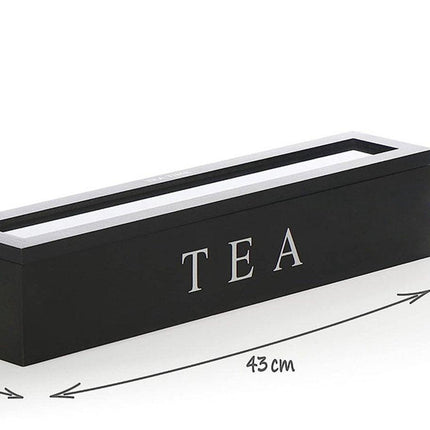 Tea Box - Tea Box 6 Compartments - Wooden Tea Box - Suitable for Loose Tea - 43 × 9 × 8.7 cm - Black.