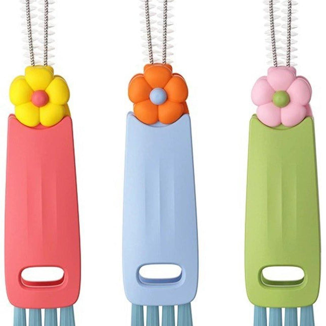 Brush - 3-piece set - Multifunctional cleaning brush - With soft bristles - Suitable for glass lids and bottle caps - Ideal for small spaces and cup accessories.