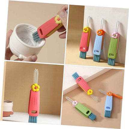 Brush - 3-piece set - Multifunctional cleaning brush - With soft bristles - Suitable for glass lids and bottle caps - Ideal for small spaces and cup accessories.