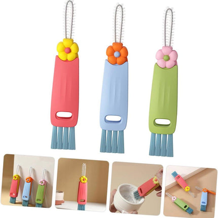 Brush - 3-piece set - Multifunctional cleaning brush - With soft bristles - Suitable for glass lids and bottle caps - Ideal for small spaces and cup accessories.
