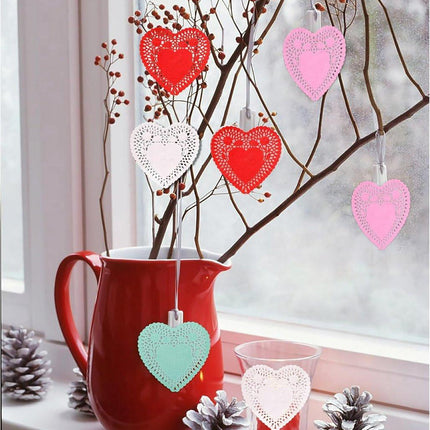 600 Paper Heart Tablecloths - Valentine's Day Decorations, Red/Pink/White Lace Cutouts - Valentine's Day Decorations for Weddings & Parties - 4 Inches.