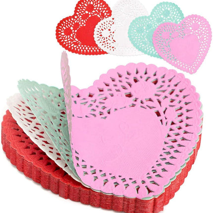 600 Paper Heart Tablecloths - Valentine's Day Decorations, Red/Pink/White Lace Cutouts - Valentine's Day Decorations for Weddings & Parties - 4 Inches.