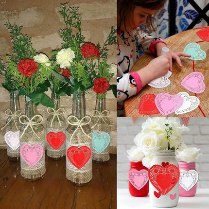 600 Paper Heart Tablecloths - Valentine's Day Decorations, Red/Pink/White Lace Cutouts - Valentine's Day Decorations for Weddings & Parties - 4 Inches.