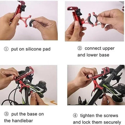 Phone holder for bicycle and motorcycle - Universal phone holder - 360° rotatable and tiltable - Bicycle accessories - Red.