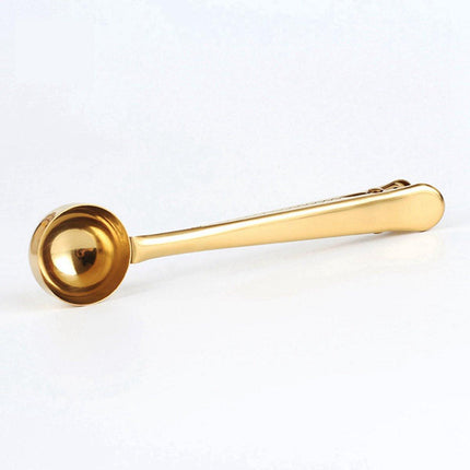 Coffee spoon - measuring spoon with closing clip - coffee accessories - bean spoon - measuring spoon - gold.