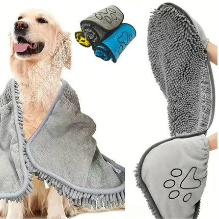 Dog Towel - Quick-drying dog towel - Super absorbent dog towel - Bath towel for dogs - Comfortable paw pockets - Suitable for indoor and outdoor use - Durable material - Machine washable (Gray, 62 x 25 cm).