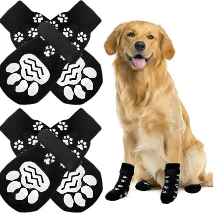 4-piece set of non-slip dog socks - Dog socks with adjustable shoulder straps - Cotton dog socks suitable for small and large dogs - Waterproof - Non-slip - Dog shoes (S).