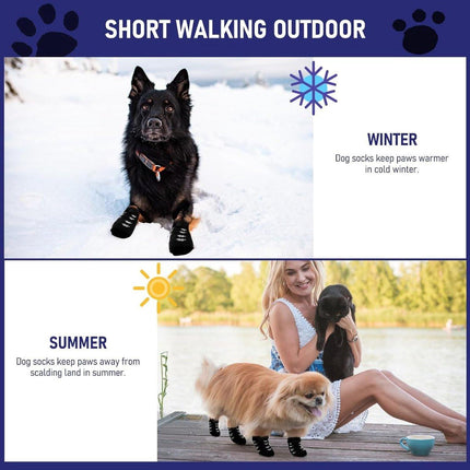 4-piece set of non-slip dog socks - Dog socks with adjustable shoulder straps - Cotton dog socks suitable for small and large dogs - Waterproof - Non-slip - Dog shoes (S).