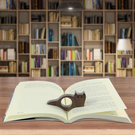 Book Binder - Cat-shaped book binder - Smooth walnut bookshelf - Thumb-shaped book binder - Reading aid - Ideal gift and reading accessory for book lovers - Gift for book lovers and literature enthusiasts (M).