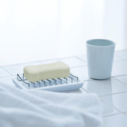 Soap Dish - Soap Holder - Double-Layer Ceramic Soap Dish - Bathroom Soap Dish Made of 304 Stainless Steel - Self-Draining Soap Holder - Suitable for Bathrooms, Kitchens and Travel..