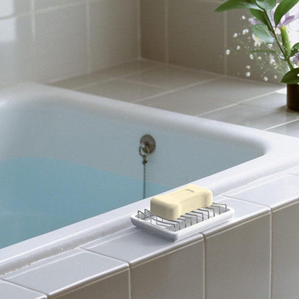 Soap Dish - Soap Holder - Double-Layer Ceramic Soap Dish - Bathroom Soap Dish Made of 304 Stainless Steel - Self-Draining Soap Holder - Suitable for Bathrooms, Kitchens and Travel..