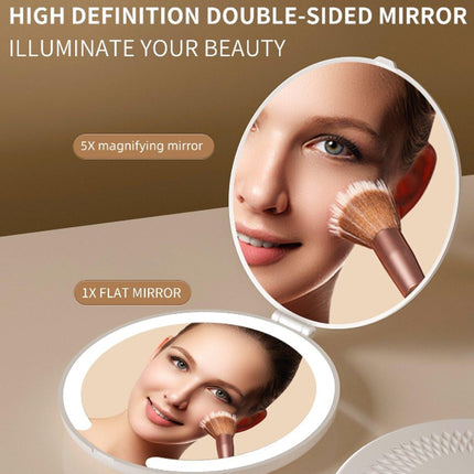 Make-up mirror - Mini mirror with light - 1x/5x magnification - 10 cm - Rechargeable - Suitable for wallets, pockets, travel and as a gift (White).