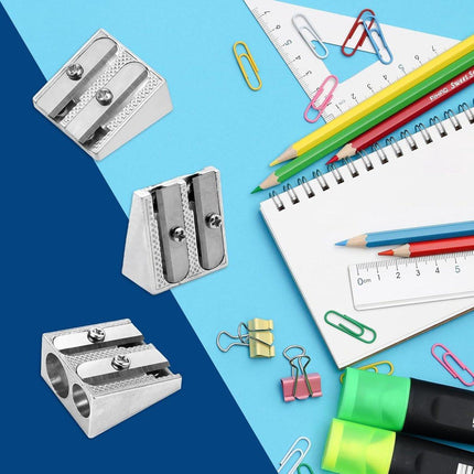 Set of 3 Metal Pencil Sharpeners - Suitable for Children - Colored Pencils - Cosmetics - Lip Liner and Eyeliner - Home - School & Office Supplies.