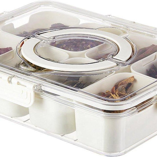 Snack Boxes - Divided trays with lids and handles - Transparent snack boxes for fruit, snacks, sweets and nuts - Ideal for parties and picnics (pack of 2).