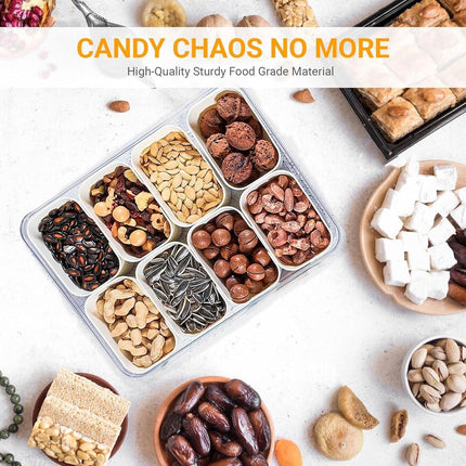 Snack Boxes - Divided trays with lids and handles - Transparent snack boxes for fruit, snacks, sweets and nuts - Ideal for parties and picnics (pack of 2).