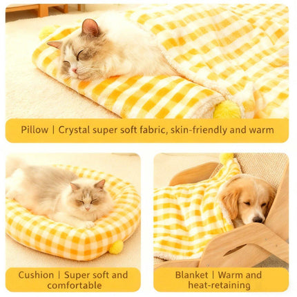 Pet Mat - Soft Pet Blanket - Warm Plush Blanket for Dogs and Cats - Comfortable & Cozy Sleep Blanket - 55*45cm - Yellow.
