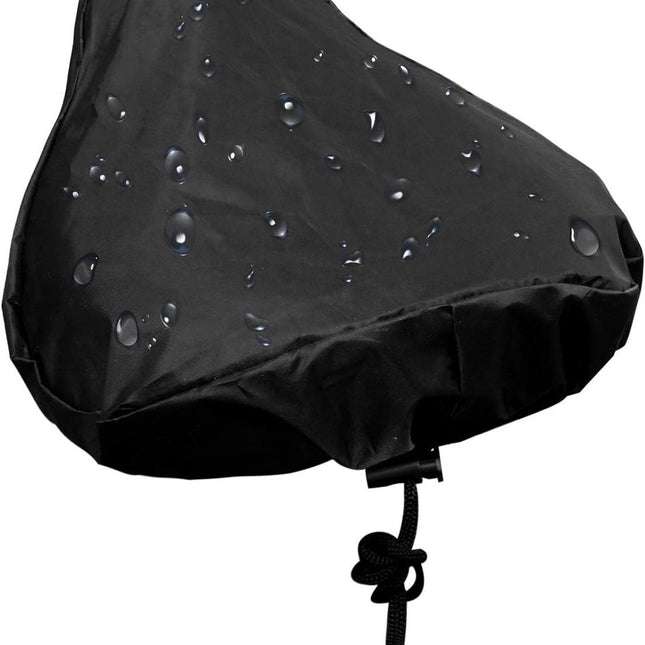 Waterproof Bicycle Saddle Cover with Drawstring - Black - Universal Size 24x27 cm - Protects Against Rain & Dirt