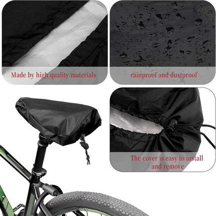 Waterproof Bicycle Saddle Cover with Drawstring - Black - Universal Size 24x27 cm - Protects Against Rain & Dirt.