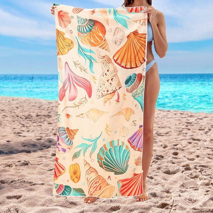 Beach Towel - 2-in-1 Foldable Beach Towel Backpack - Printed Bath Towel - Convertible Beach Mat & Carry Bag - Perfect Companion for Camping, Yoga & Travel（Shell）.