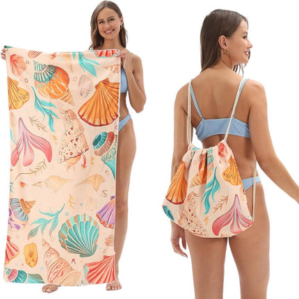 Beach Towel - 2-in-1 Foldable Beach Towel Backpack - Printed Bath Towel - Convertible Beach Mat & Carry Bag - Perfect Companion for Camping, Yoga & Travel（Shell）.