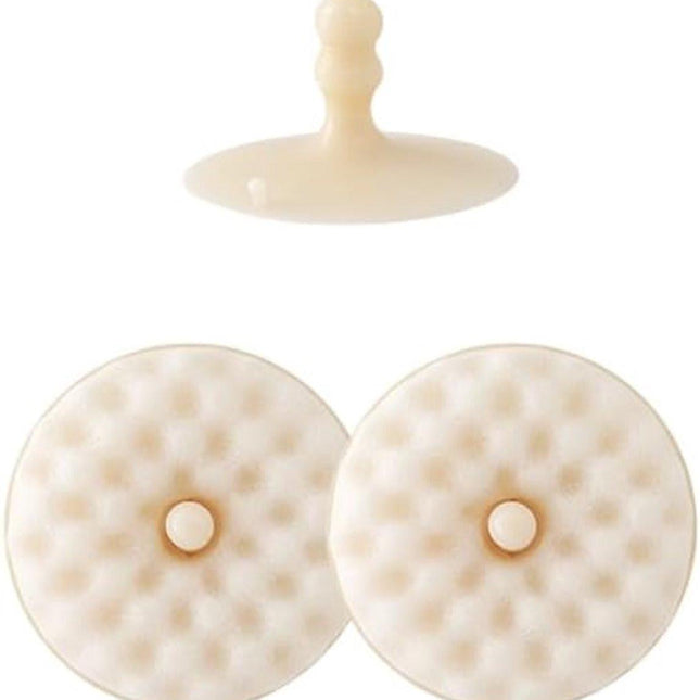 Double-Sided Dishwashing Brush - Sponge Brush with Suction Cup - 1 Base + 2 Refillable Sponges - Scratch-Free Kitchen Brush - Beige.