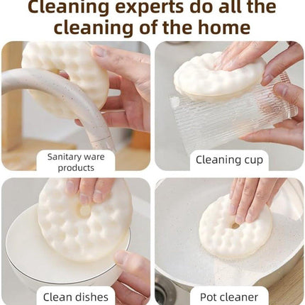 Double-Sided Dishwashing Brush - Sponge Brush with Suction Cup - 1 Base + 2 Refillable Sponges - Scratch-Free Kitchen Brush - Beige.