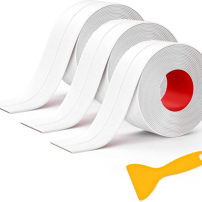 Sealing Strip - 3 Rolls - Bathtub Sealing Strip - Bathroom Sealing Tape - Waterproof Sealing Tape - Suitable for Kitchens, Washbasins, Bathtubs, Toilets and Shower Rooms - Sealing Tools Required - White.