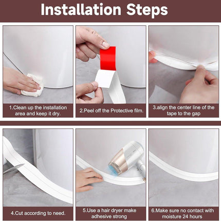 Sealing Strip - 3 Rolls - Bathtub Sealing Strip - Bathroom Sealing Tape - Waterproof Sealing Tape - Suitable for Kitchens, Washbasins, Bathtubs, Toilets and Shower Rooms - Sealing Tools Required - White.