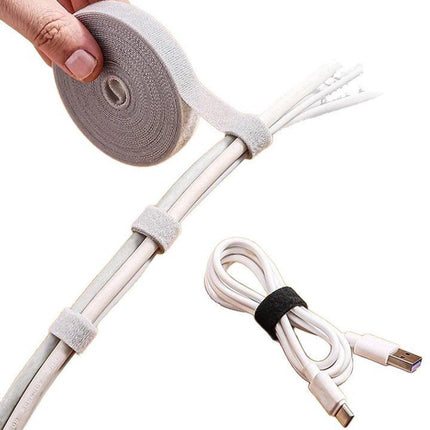 Cable Organizer with Velcro - Cable Ties for Data Cables - Reusable Straps - For storing mobile phone cables, laptop cables and chargers (Gray roll, 5 meters * 1.2 cm).