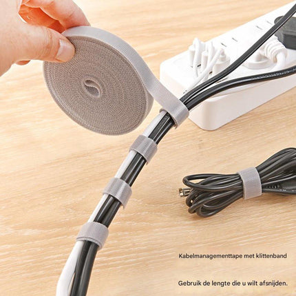 Cable Organizer with Velcro - Cable Ties for Data Cables - Reusable Straps - For storing mobile phone cables, laptop cables and chargers (Gray roll, 5 meters * 1.2 cm).