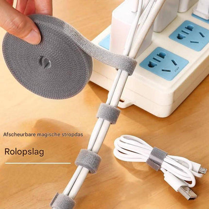 Cable Organizer with Velcro - Cable Ties for Data Cables - Reusable Straps - For storing mobile phone cables, laptop cables and chargers (Gray roll, 5 meters * 1.2 cm).