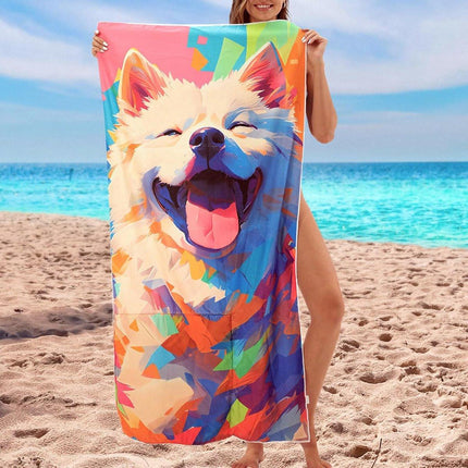 Beach Towel - 2-in-1 Foldable Beach Towel Backpack - Printed Bath Towel - Convertible Beach Mat & Carry Bag - Perfect Companion for Camping, Yoga & Travel（Pup）.