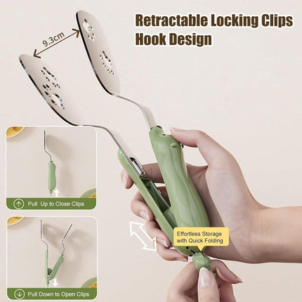 Spatula - Set of Two - Baking Tongs - Stainless Steel Tongs with Bear Claw Shape - Suitable for kitchen and camping use, for making pasta, toast, baking, desserts, canned food and barbecuing..