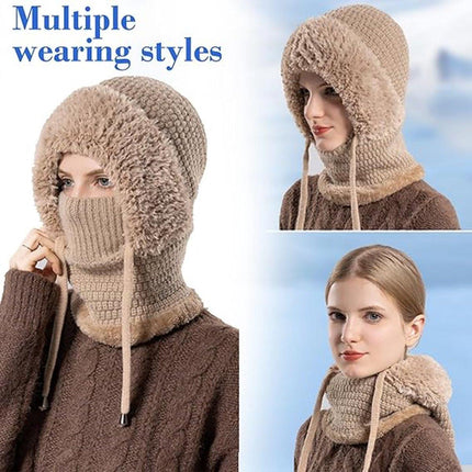 3-in-1 Insulated Hat, Scarf & Face Mask - Ski Face Mask - Warm Knitted Windproof Headband/Scarf for Fall/Winter - Suitable for Skiing, Hiking and Other Outdoor Sports - Khaki.