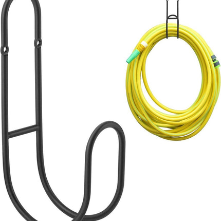 Garden Hose Hanging System - Wall Mount for Neat Storage - Stainless Steel Frame - Black.