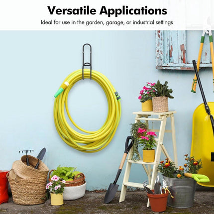 Garden Hose Hanging System - Wall Mount for Neat Storage - Stainless Steel Frame - Black.