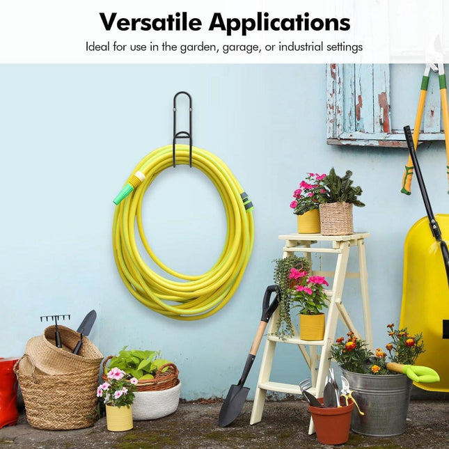 Garden Hose Hanging System - Wall Mount for Neat Storage - Stainless Steel Frame - Black.